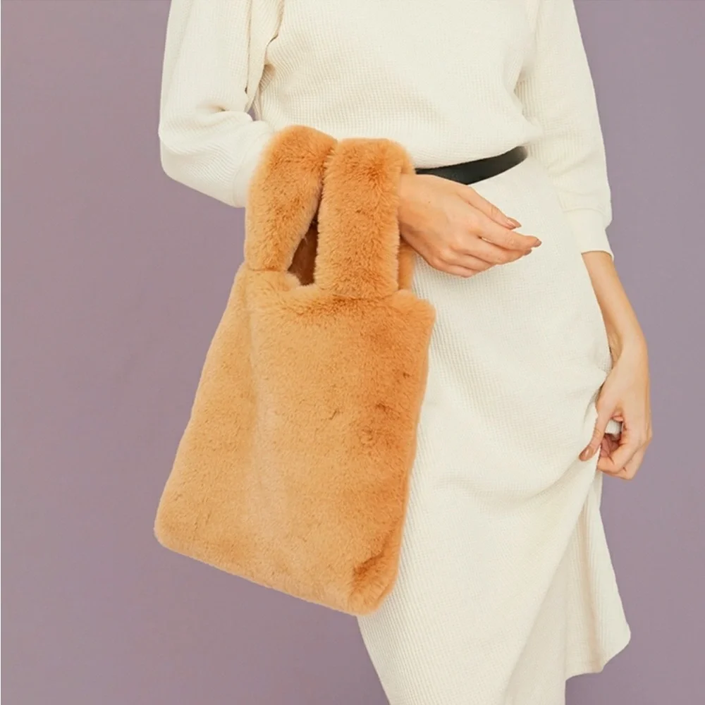 Unhide Lil Fluffy Handbag Faux Fur Plush Bag Tote Furry Fuzzy